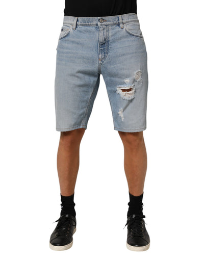 Dolce &amp; Gabbana Bermuda-Shorts aus blauem Baumwoll-Denim im Used-Look