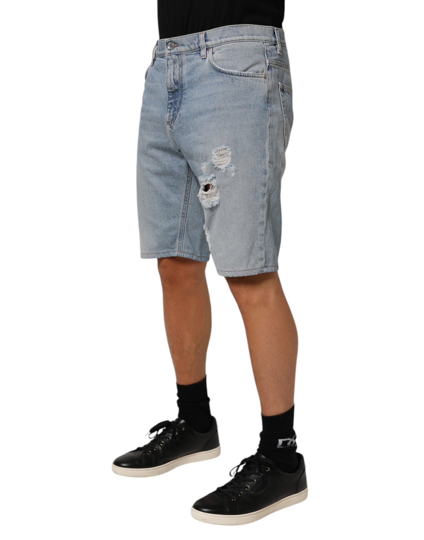 Dolce &amp; Gabbana Bermuda-Shorts aus blauem Baumwoll-Denim im Used-Look
