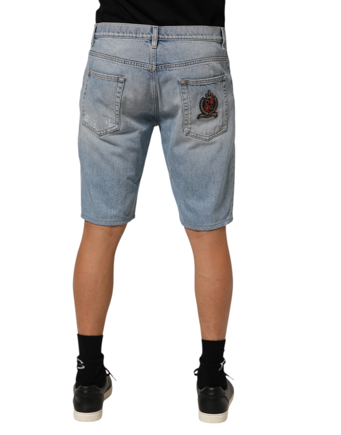 Dolce &amp; Gabbana Bermuda-Shorts aus blauem Baumwoll-Denim im Used-Look