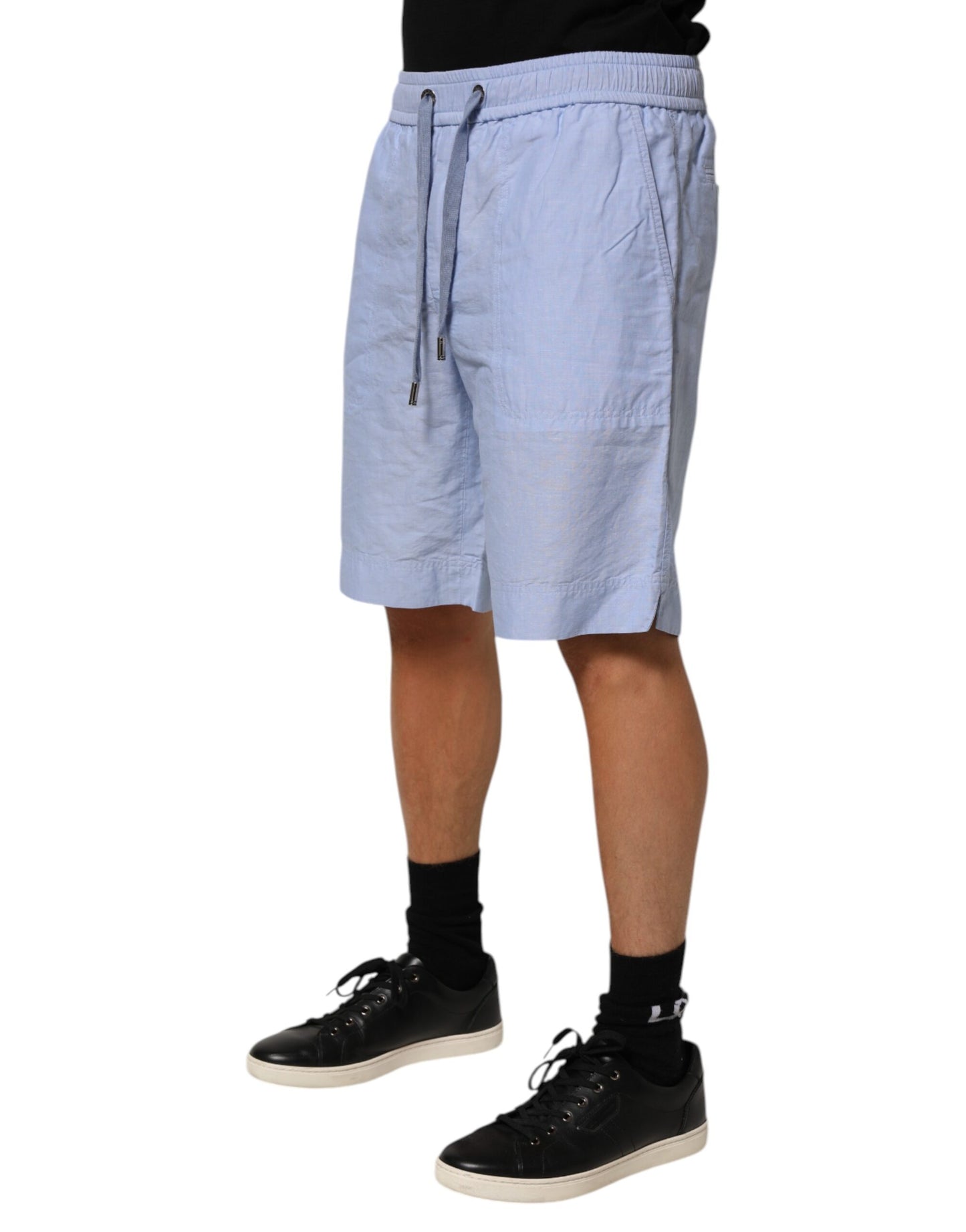 Dolce & Gabbana Light Blue Linen Mid Waist Men Bermuda Shorts