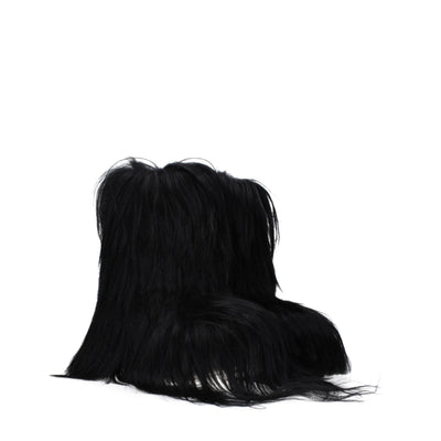 Rick Owens Black Fur Ankle Boots