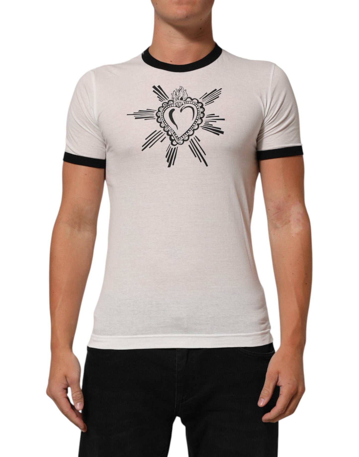 Dolce & Gabbana White Sacred Heart Cotton Crew Neck T-shirt