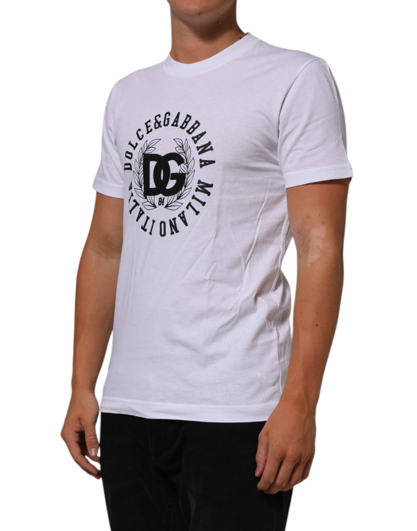 Dolce &amp; Gabbana Weißes Baumwoll-T-Shirt mit Logoprint und Rundhalsausschnitt