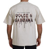 Dolce &amp; Gabbana Elfenbeinfarbener Baumwoll-Pullover mit Print und Rundhalsausschnitt