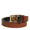 Dolce & Gabbana Brown Leather Classic Metal Logo Buckle Belt