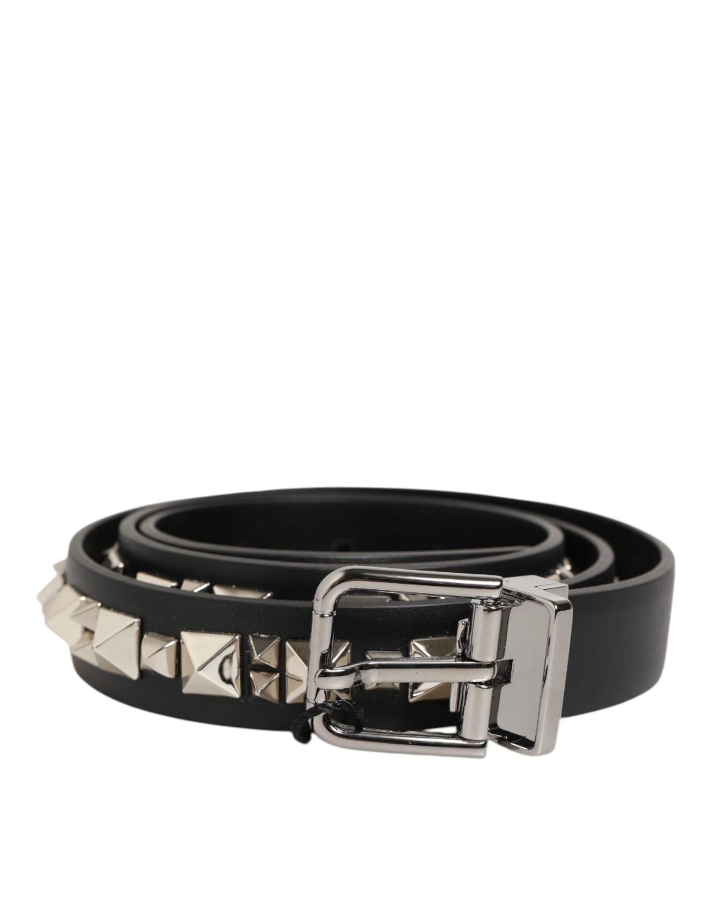 Dolce & Gabbana Black Leather Studded Silver-Tone Buckle Belt