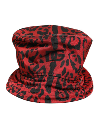 Dolce &amp; Gabbana Herren-Bucket-Cap aus rotem und schwarzem Nylon mit Leopardenmuster
