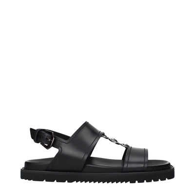 Versace Black Leather Flat Sandals
