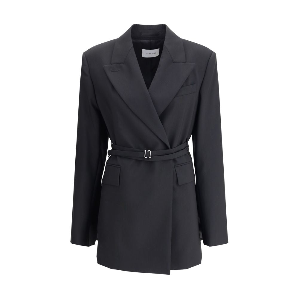 Max Mara Schwarze Fleece-Wolljacke in voller Länge