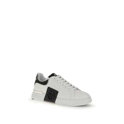 Philipp Plein White Calf Leather Bos Taurus Athletic Sneakers