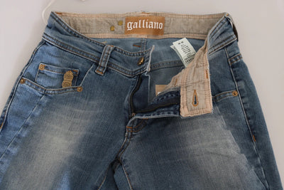 John Galliano Blaue, gewaschene, mittelhoch geschnittene Skinny-Jeans für den Freizeitstil
