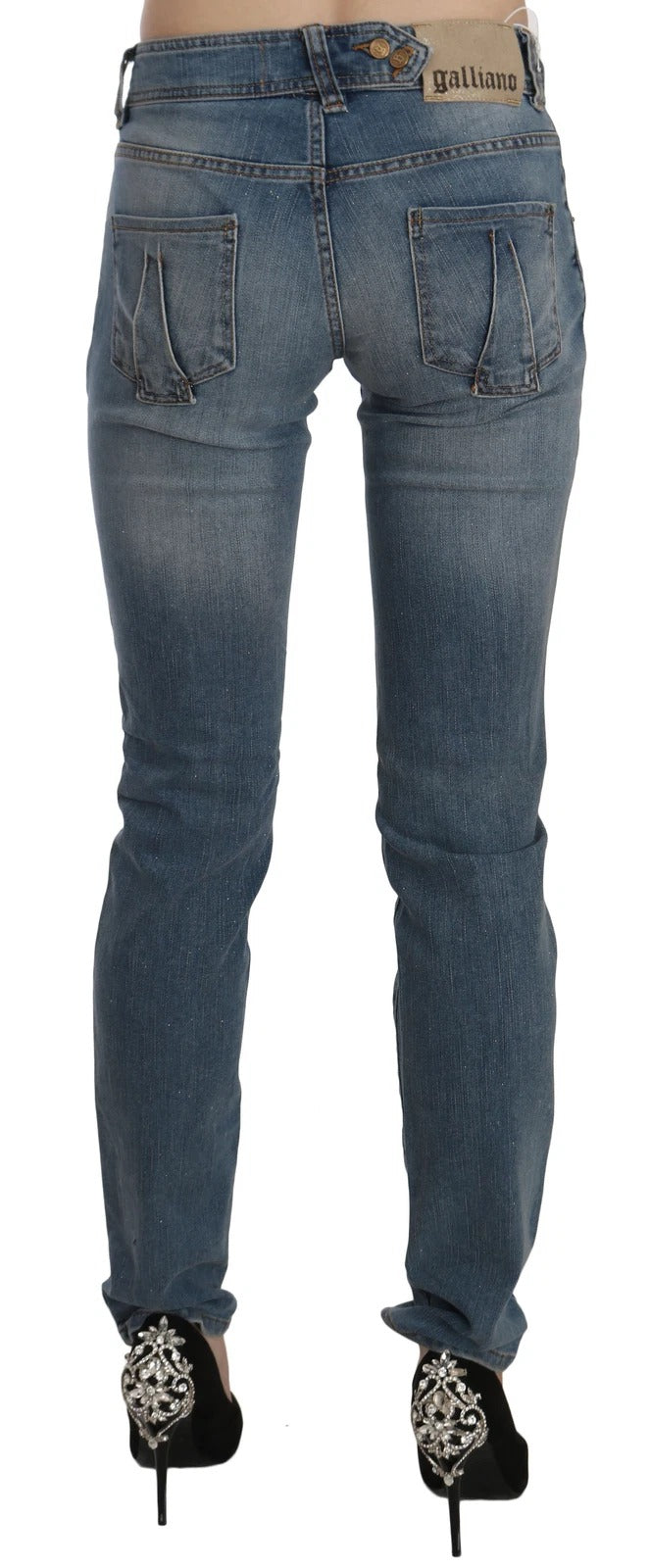John Galliano Blaue, gewaschene, mittelhoch geschnittene Skinny-Jeans für den Freizeitstil