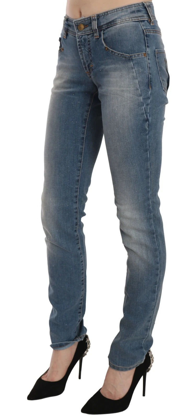 John Galliano Blaue, gewaschene, mittelhoch geschnittene Skinny-Jeans für den Freizeitstil