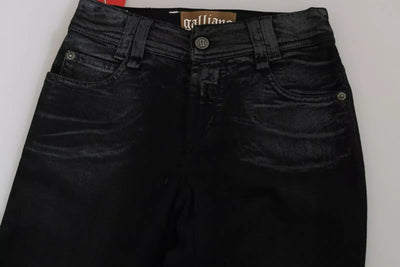 John Galliano Schwarze, gewaschene, hochtaillierte, ausgestellte Denim-Freizeithose