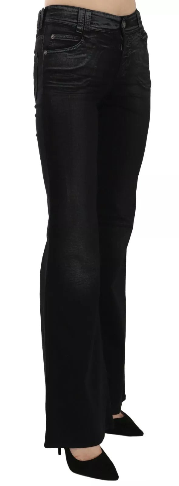 John Galliano Schwarze, gewaschene, hochtaillierte, ausgestellte Denim-Freizeithose