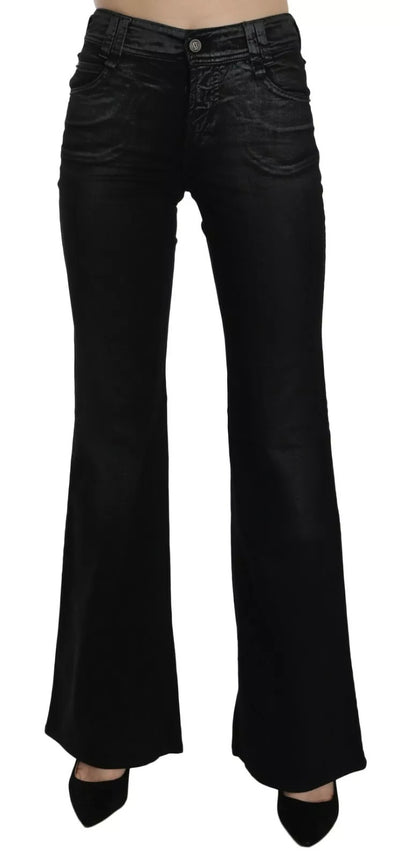 John Galliano Schwarze, gewaschene, hochtaillierte, ausgestellte Denim-Freizeithose