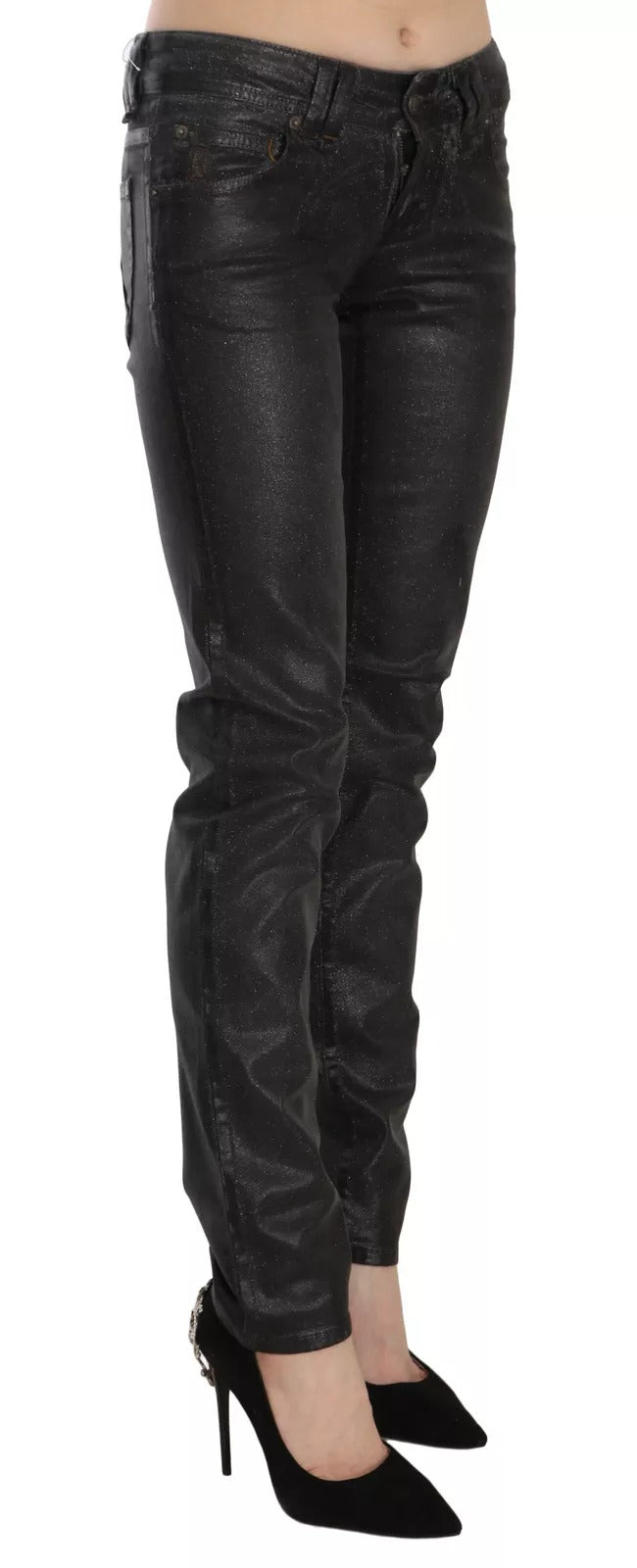 John Galliano Schwarze, gewaschene Jeans mit niedrigem Bund und normalem Bein