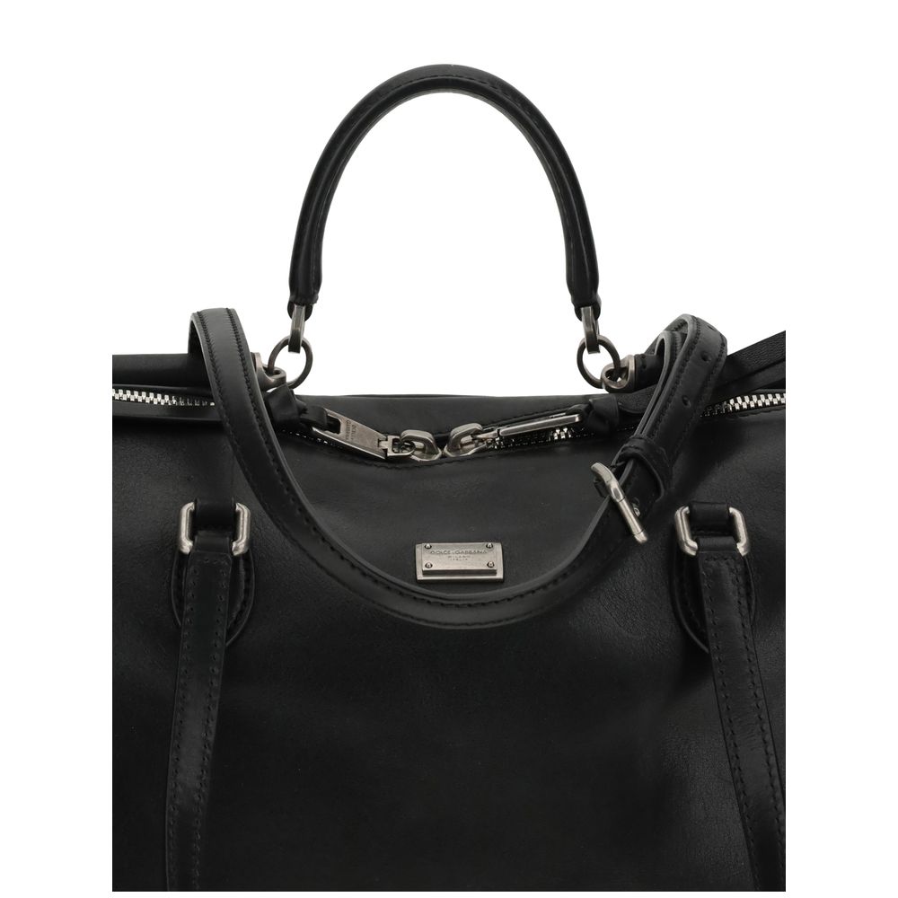 Dolce &amp; Gabbana Schultertasche „Bos Taurus“ aus schwarzem Kalbsleder