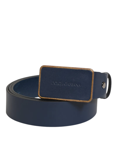 Dolce & Gabbana Blue Leather Classic Metal Logo Buckle Belt