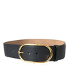Dolce & Gabbana Black Leather Classic Metal Oval Buckle Belt