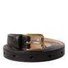 Dolce & Gabbana Black Leather Long Skinny Gold Metal Buckle Belt