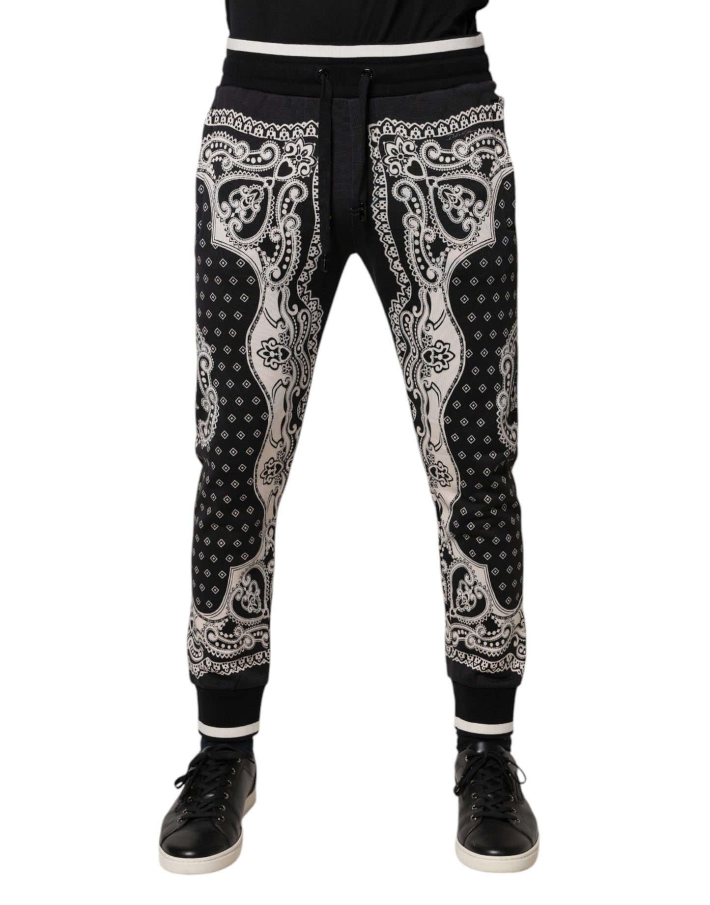 Dolce &amp; Gabbana Schwarze Baumwoll-Jogginghose mit Bandana-Muster