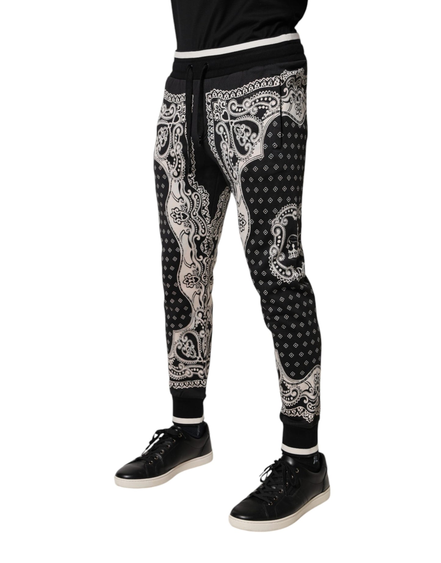 Dolce &amp; Gabbana Schwarze Baumwoll-Jogginghose mit Bandana-Muster