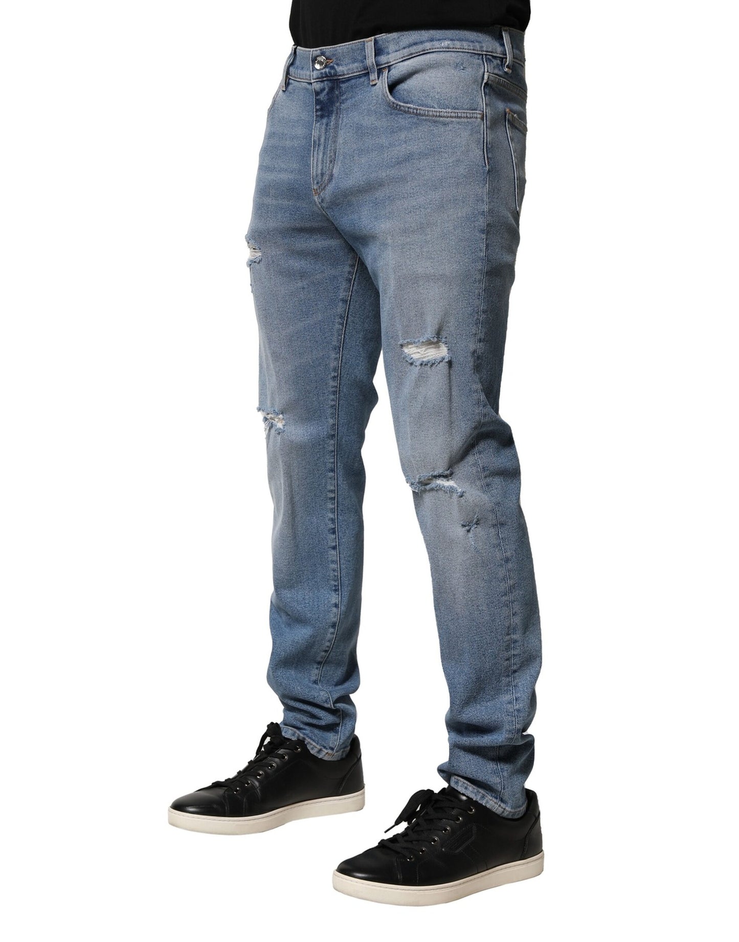 Dolce &amp; Gabbana Blaue, zerrissene Baumwoll-Slim-Jeans für Herren