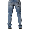 Dolce &amp; Gabbana Blaue, zerrissene Baumwoll-Slim-Jeans für Herren