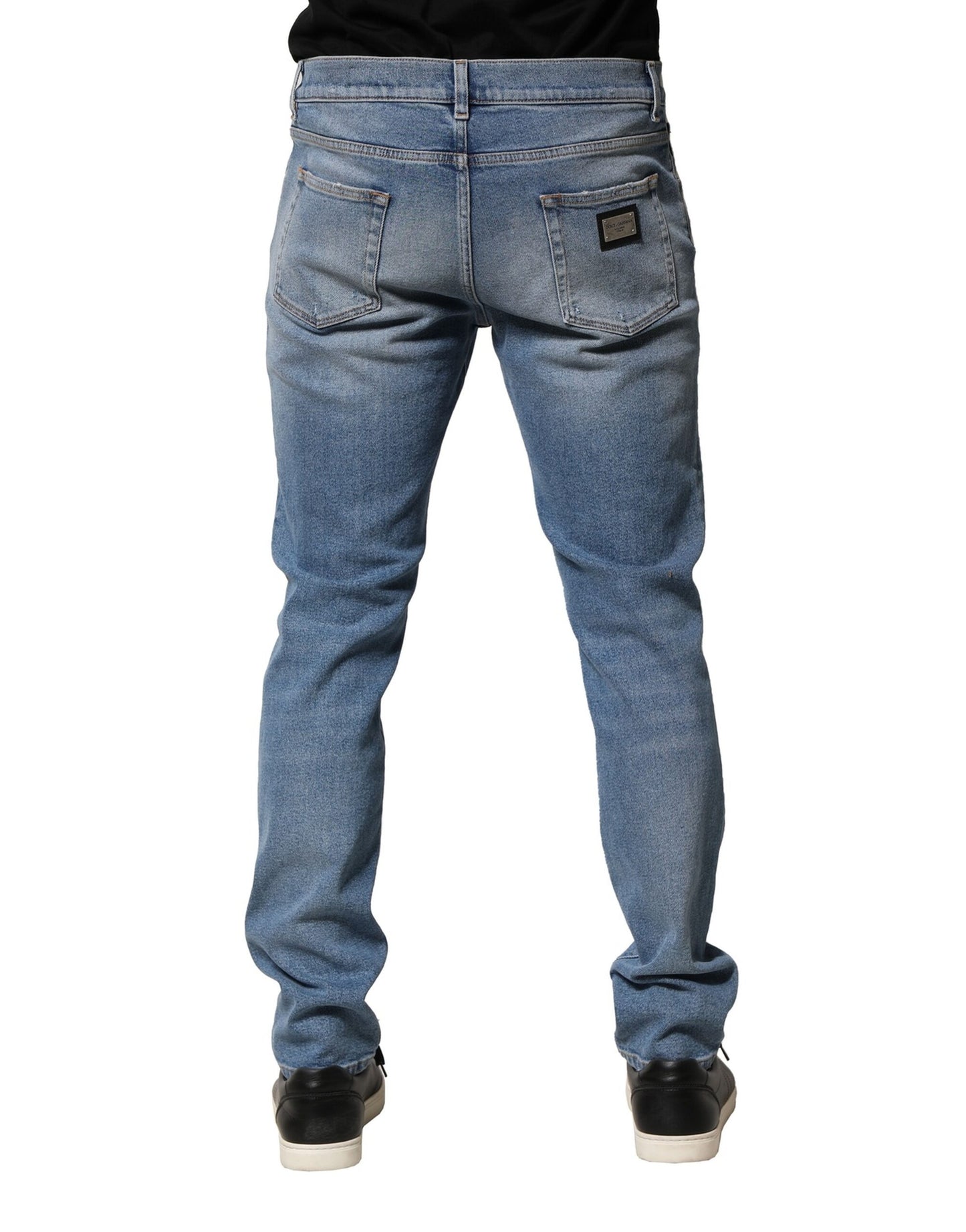 Dolce &amp; Gabbana Blaue, zerrissene Baumwoll-Slim-Jeans für Herren