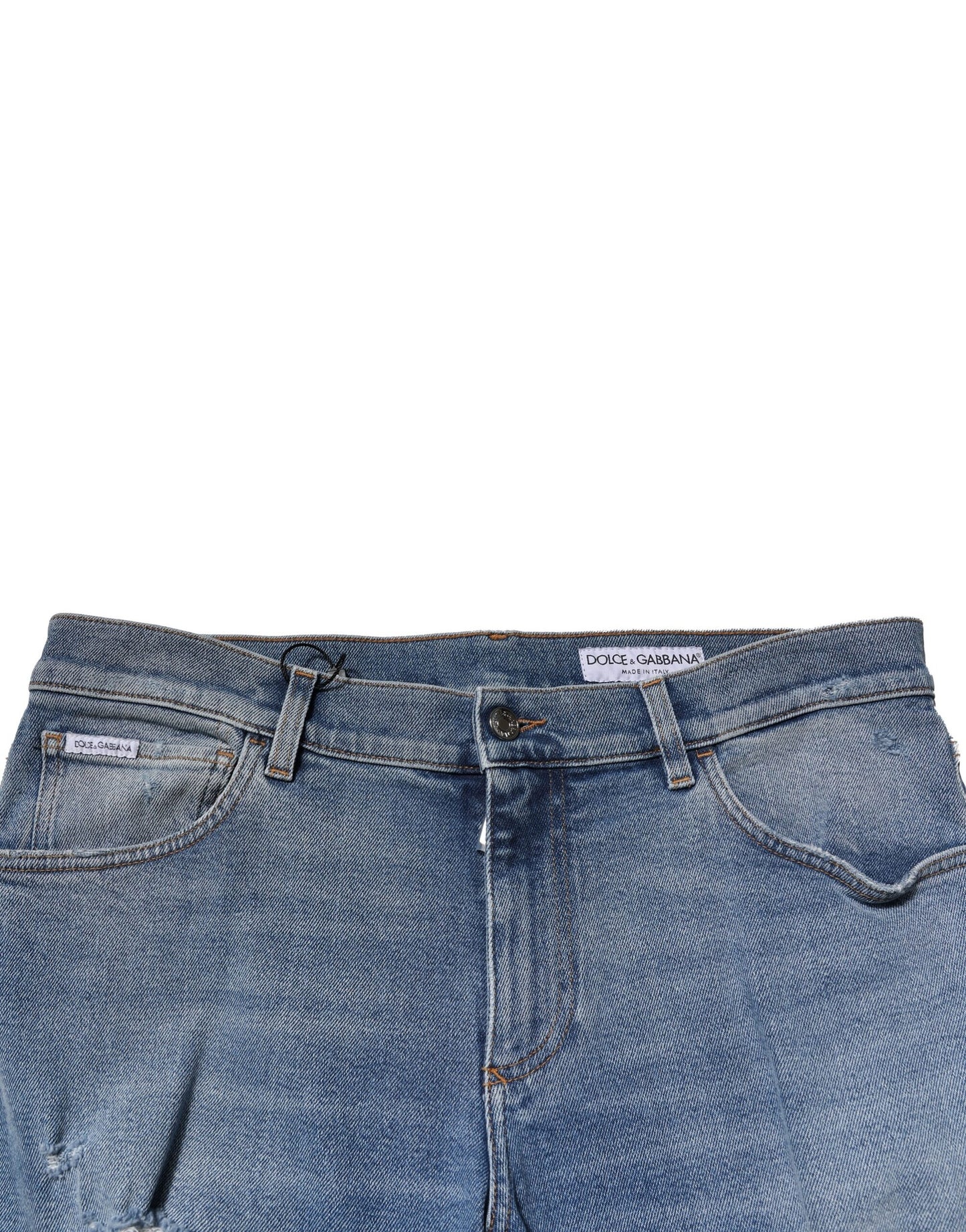 Dolce &amp; Gabbana Blaue, zerrissene Baumwoll-Slim-Jeans für Herren