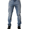 Dolce &amp; Gabbana Blaue, zerrissene Baumwoll-Slim-Jeans für Herren