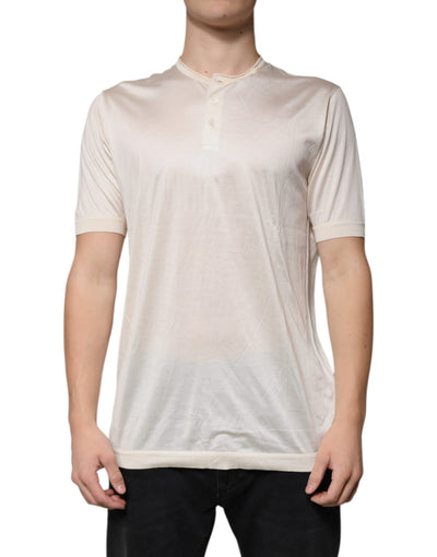 Dolce & Gabbana Off White Silk Henley Short Sleeves T-Shirt