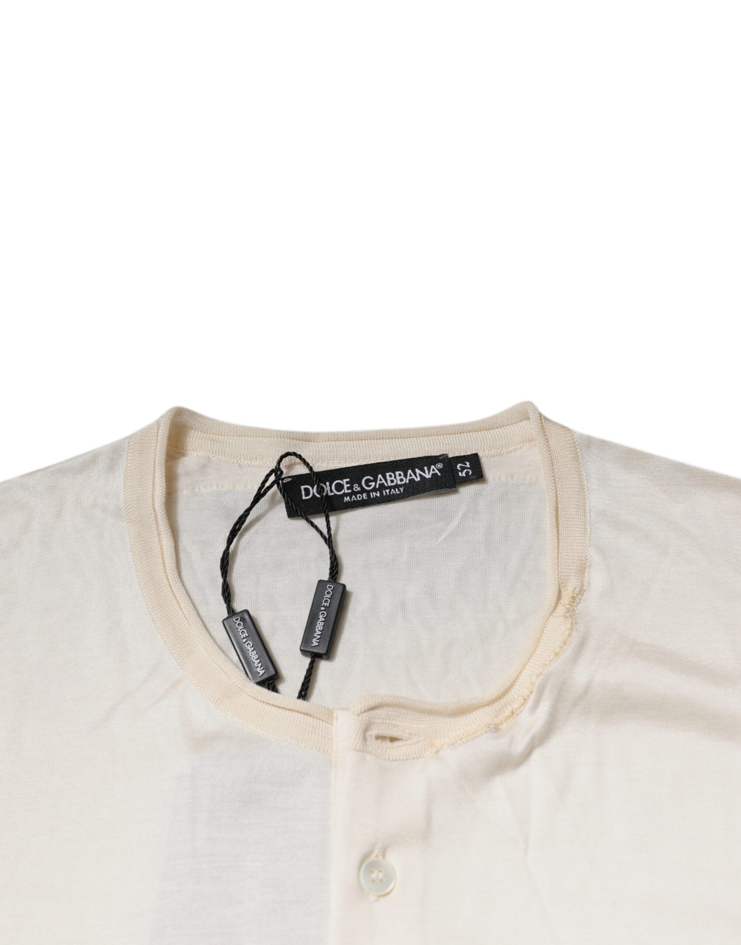 Dolce &amp; Gabbana Off-White Seiden-Henley-T-Shirt mit kurzen Ärmeln