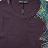 Dolce &amp; Gabbana Violettes Pfauenfeder-Herren-T-Shirt mit Rundhalsausschnitt