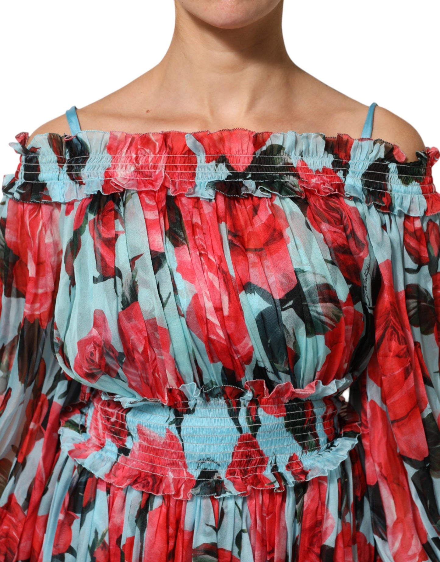 Dolce &amp; Gabbana Mehrfarbiges romantisches Seidenchiffonkleid mit Blumenmuster