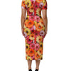 Dolce & Gabbana Multicolor Floral Print SilkSheath Midi Dress