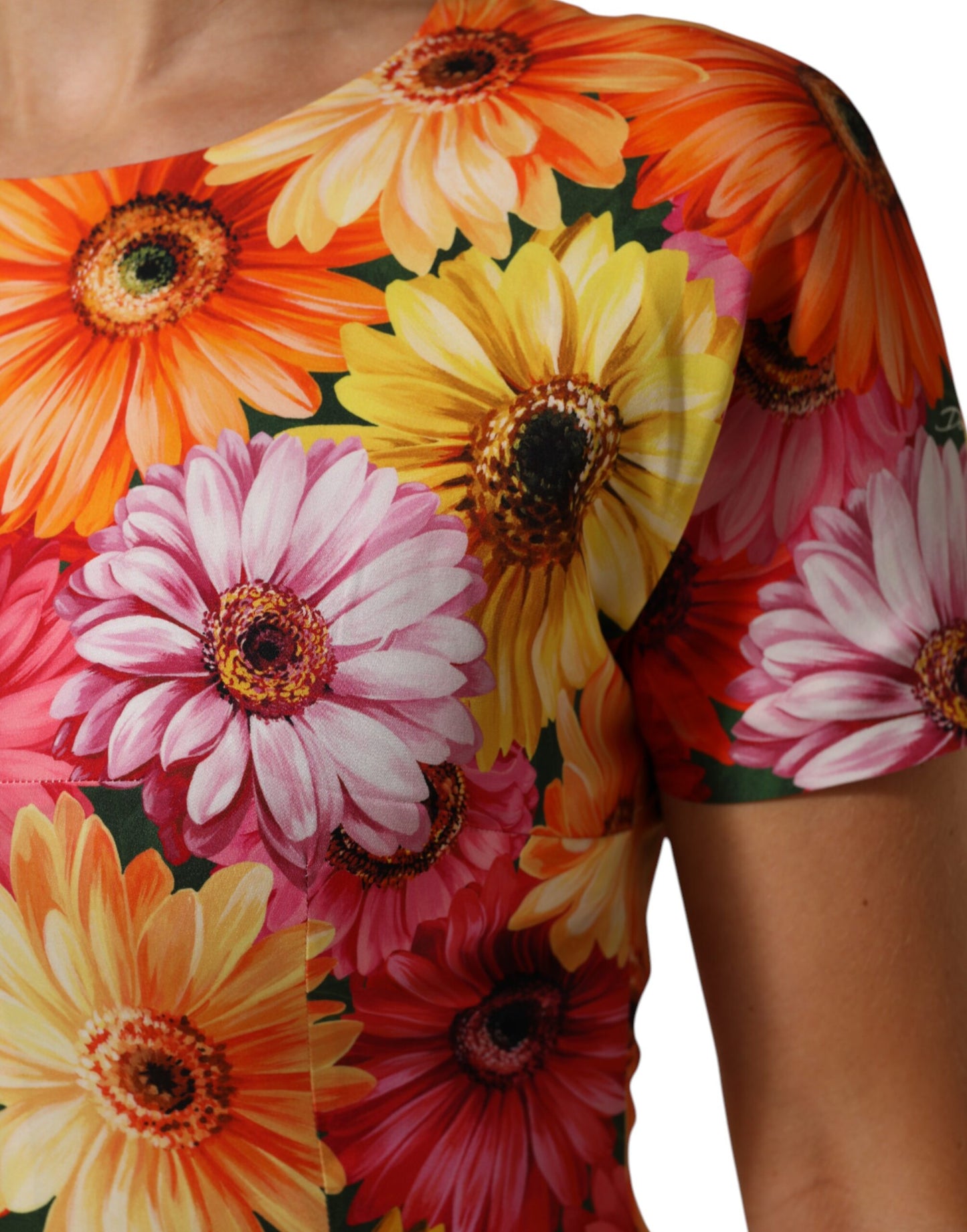 Dolce & Gabbana Multicolor Floral Print SilkSheath Midi Dress