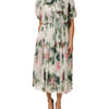 Dolce & Gabbana White Floral Print Silk Pleated Midi Dress