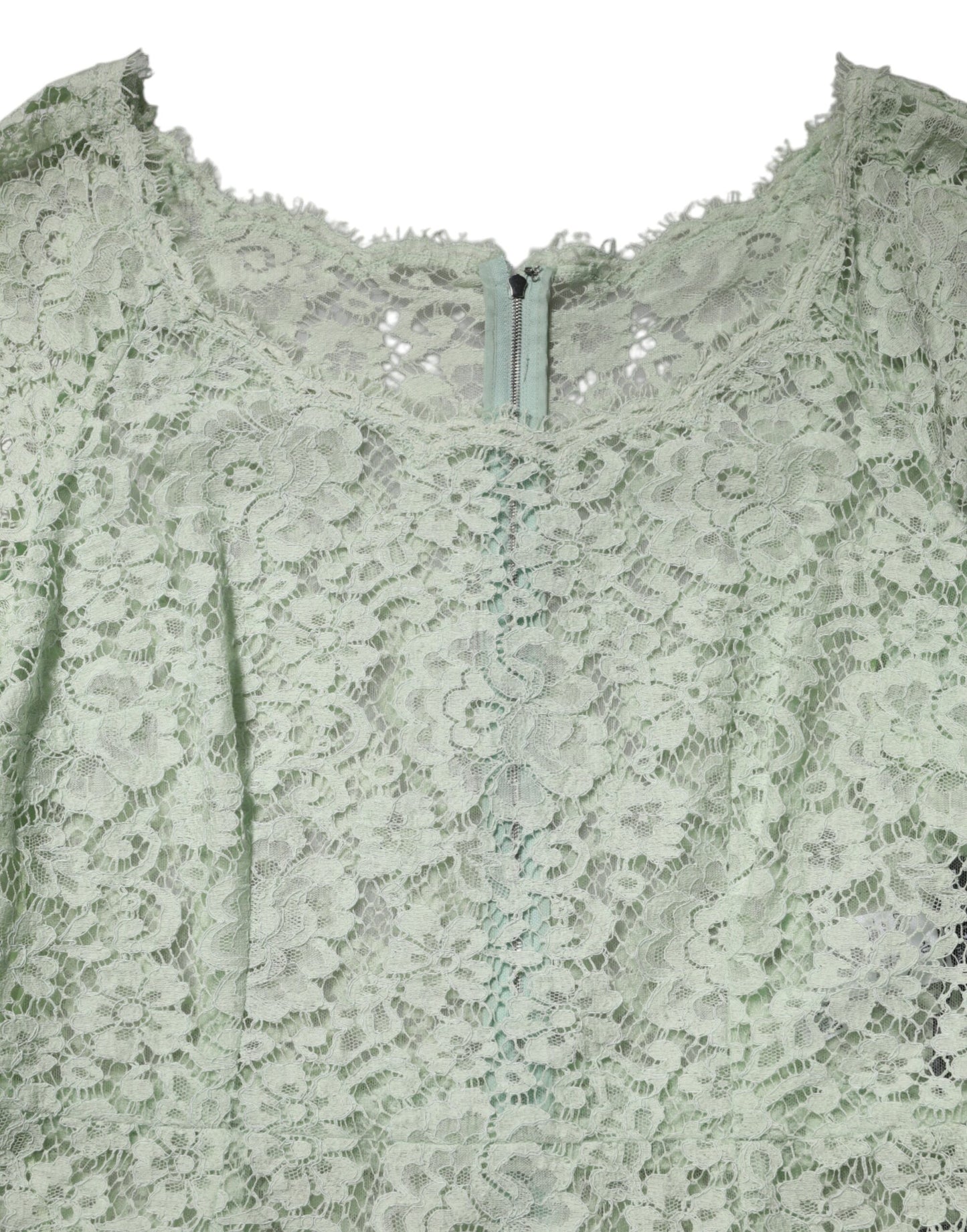 Dolce & Gabbana Mint Green Floral Lace Trim Midi Dress