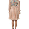 Dolce & Gabbana Pink Floral Embroidery Pleated A-line Dress
