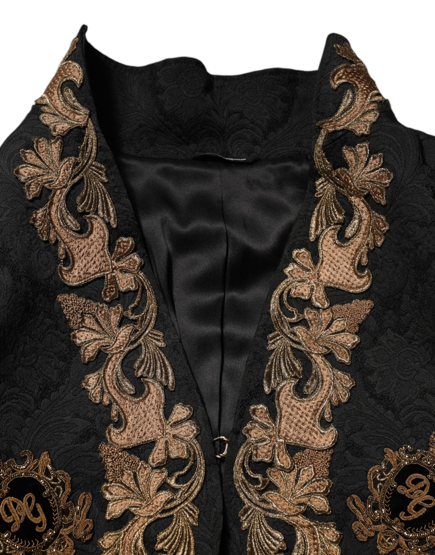 Dolce & Gabbana Black Brocade Embroidery Men Coat Jacket