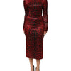 Dolce & Gabbana Red Leopard Sheath Long Sleeves Dress