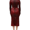 Dolce & Gabbana Red Leopard Sheath Long Sleeves Dress