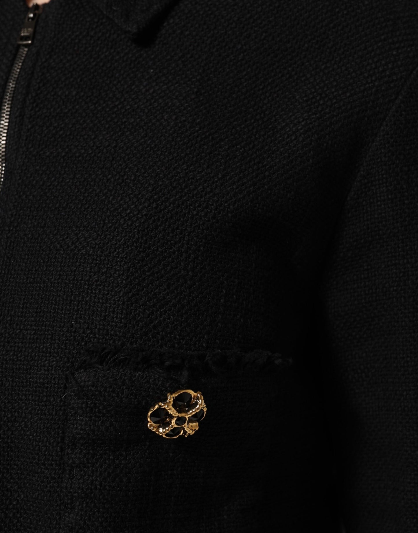 Dolce &amp; Gabbana Schwarzer Baumwollmantel mit durchgehendem Reißverschluss, kurz geschnitten