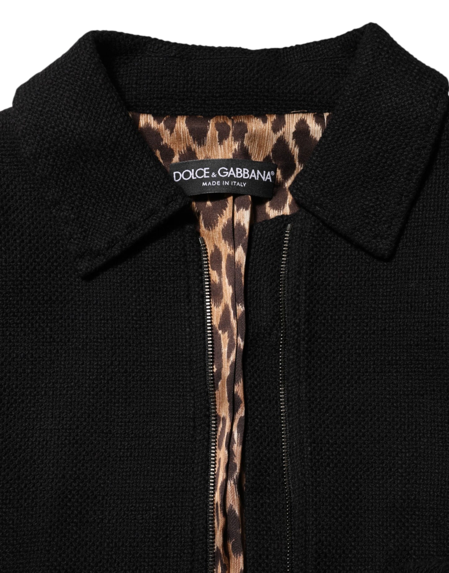 Dolce &amp; Gabbana Schwarzer Baumwollmantel mit durchgehendem Reißverschluss, kurz geschnitten