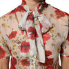 Dolce & Gabbana White Floral Tie-Neck Poppy Print Blouse Top