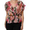 Dolce &amp; Gabbana Bluse aus Seide mit rosa Kamelienprint und V-Ausschnitt