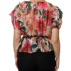 Dolce &amp; Gabbana Bluse aus Seide mit rosa Kamelienprint und V-Ausschnitt