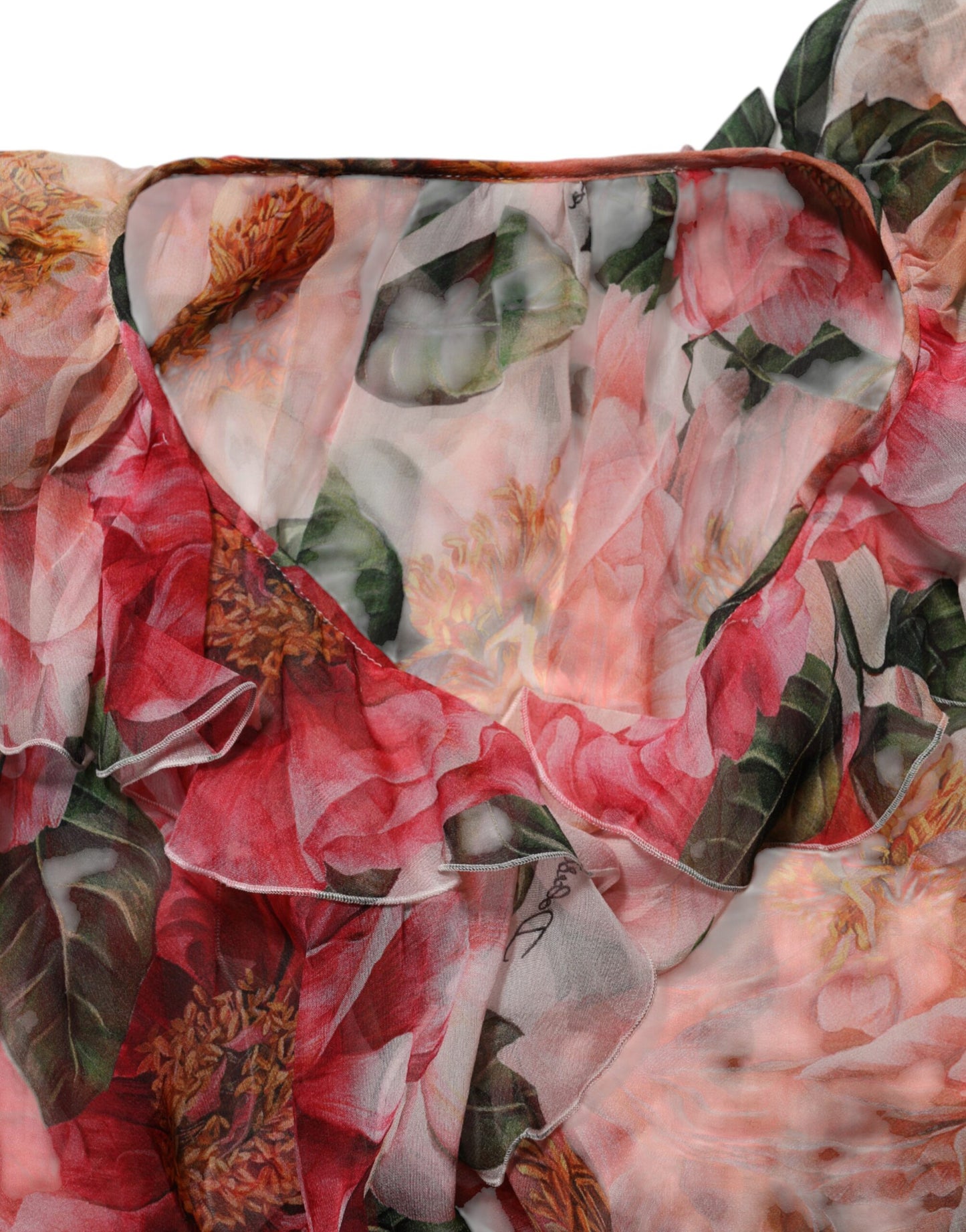 Dolce &amp; Gabbana Bluse aus Seide mit rosa Kamelienprint und V-Ausschnitt